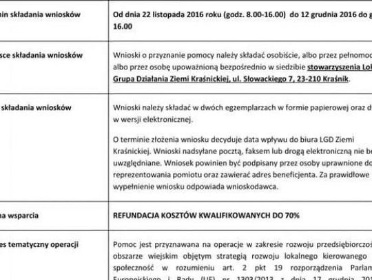 Dotacje na rozwinięcie działalności gospodarczej dla osób z gmin wiejskich i miejsko-wiejskich powiatu kraśnickiego - ogłoszenie nr 2