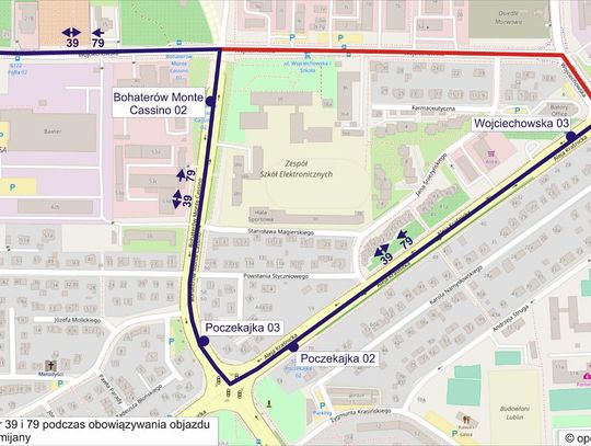 Objazdy linii 39 i 79 w okolicach Monte Cassino i Wojciechowskiej
