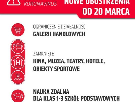 Od 20 marca będą obowiązywały dodatkowe ograniczenia epidemiczne