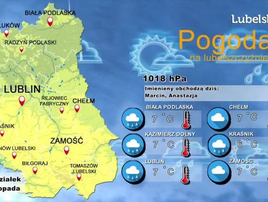 Pogoda na Lubelszczyźnie - Poniedziałek, 11 listopada