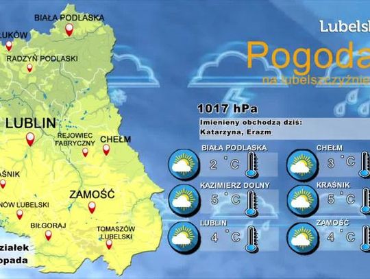 Pogoda na Lubelszczyźnie - Poniedziałek, 25 listopada