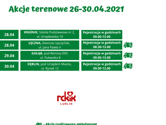 Terminy najbliższych akcji terenowego poboru krwi