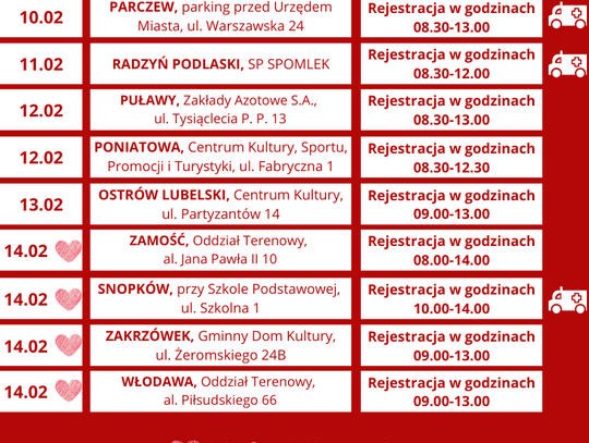 Zaproszenie na akcje terenowego poboru krwi
