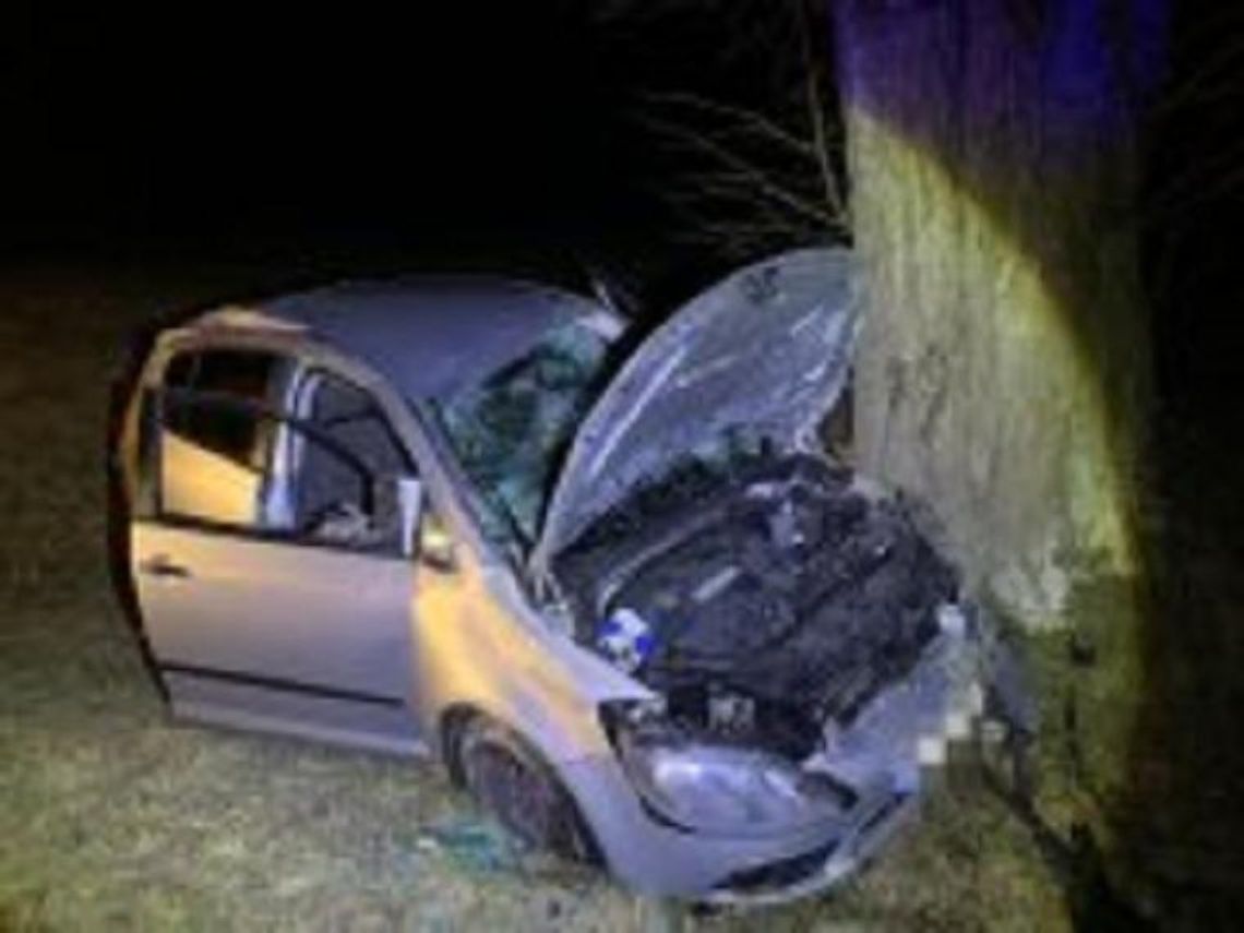 JAZDA PO ALKOHOLU ZAKOŃCZONA NA DRZEWIE