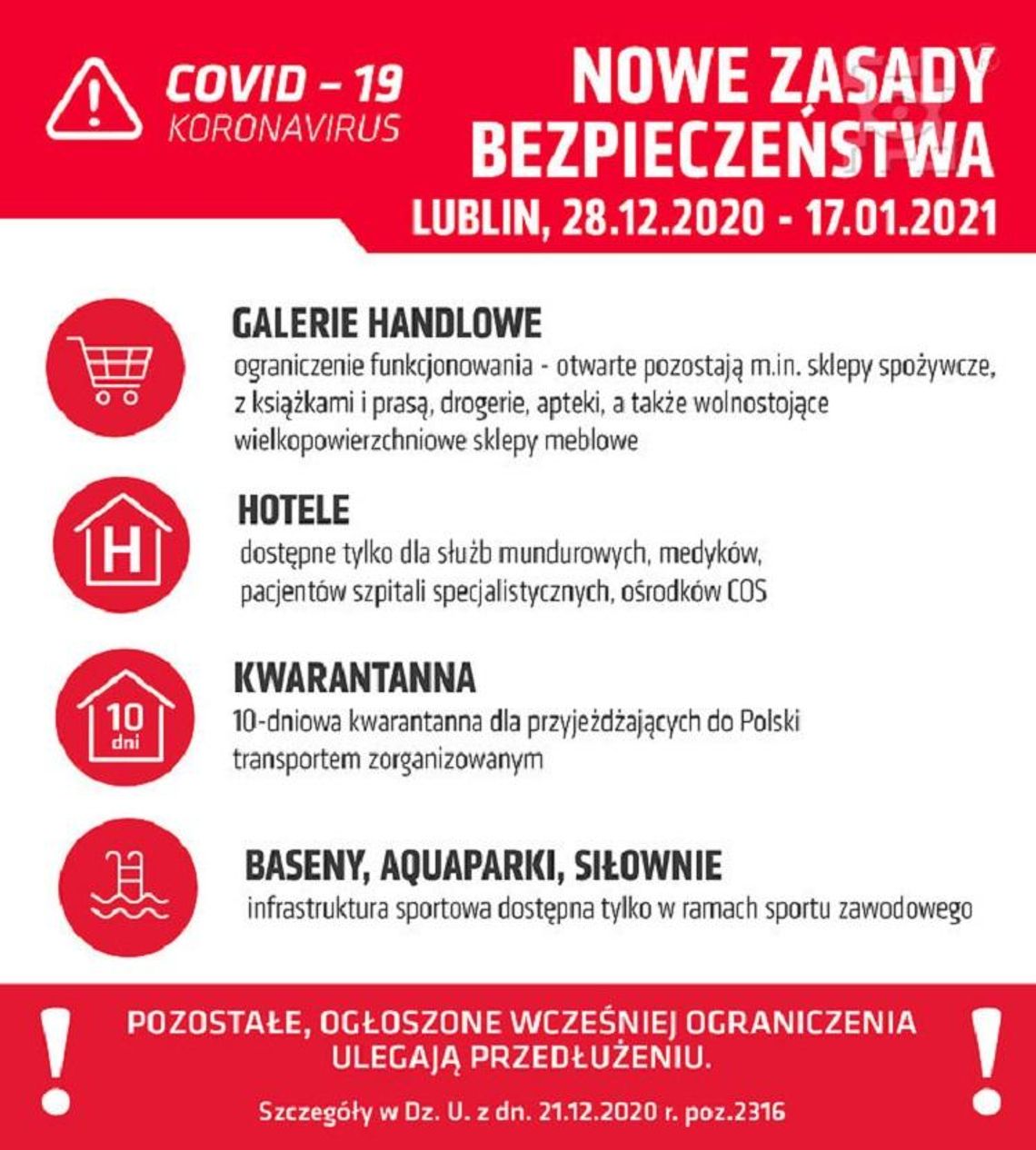 Od dziś (28 grudnia) w całej Polsce obowiązują nowe obostrzenia związane ze stanem epidemii* Od dziś (28 grudnia) w całej Polsce obowiązują nowe obostrzenia związane ze stanem epidemii*