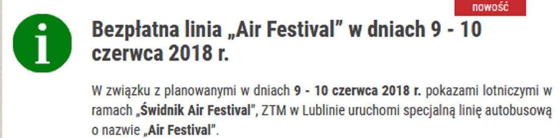 Świdnik Air Festival - ZTM Lublin uruchamia specjalne połączenie Świdnik Air Festival - ZTM Lublin uruchamia specjalne połączenie