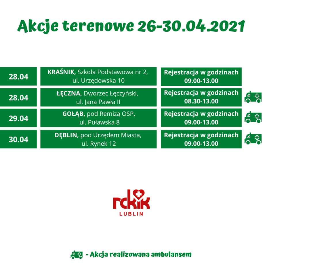 Terminy najbliższych akcji terenowego poboru krwi