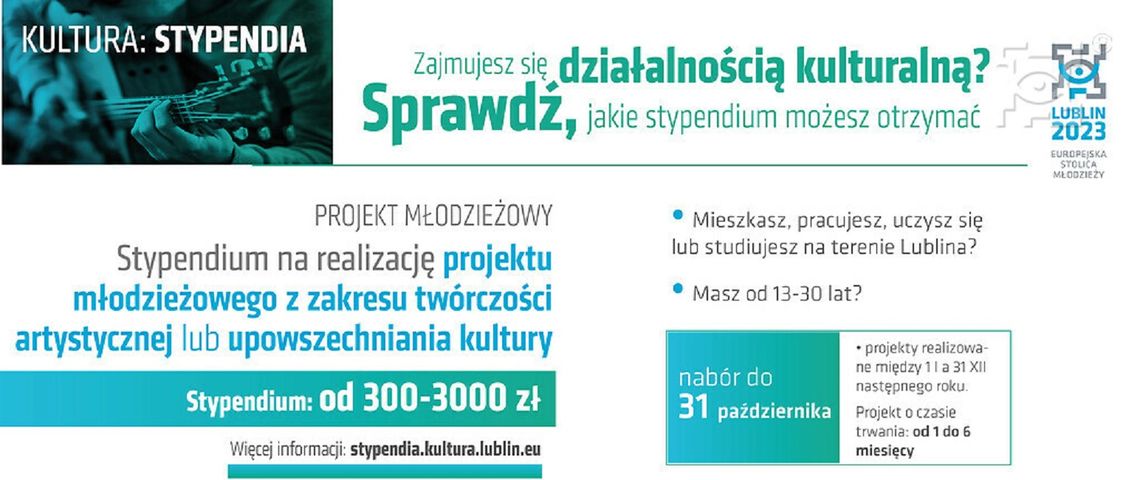 Trwa nabór wniosków o stypendia z zakresu twórczości artystycznej Trwa nabór wniosków o stypendia z zakresu twórczości artystycznej