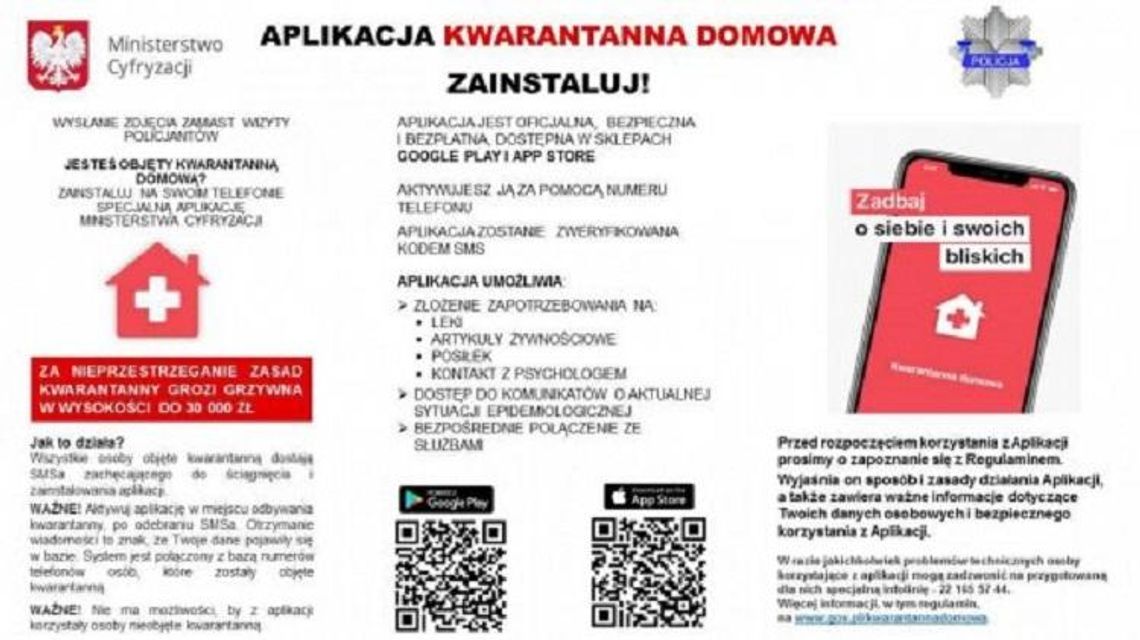 ZACHĘCAMY DO KORZYSTANIA Z APLIKACJI "KWARANTANNA DOMOWA"*